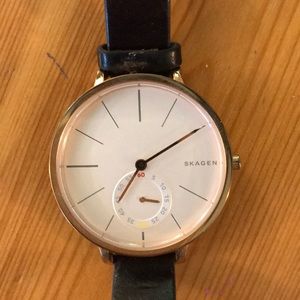 Skagen Rose Gold Watch with Brown Leather Strap